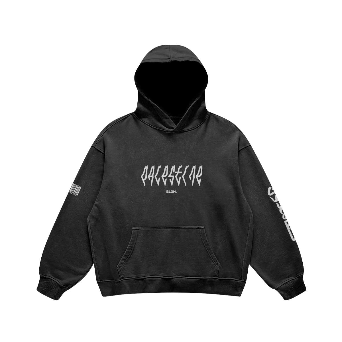 Embroidered "Palestine" letters using map of Palestine on oversized hoodie