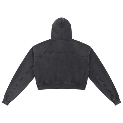 "Seniora” (سنيورة) snow washed cropped women's hoodie