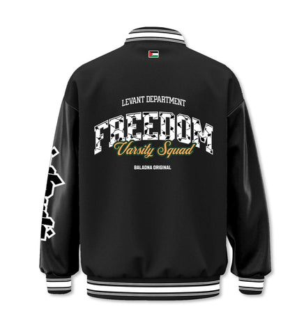 Pre-order: Freedom Varsity Squad Jacket – All-Black PU Leather Sleeves Edition
