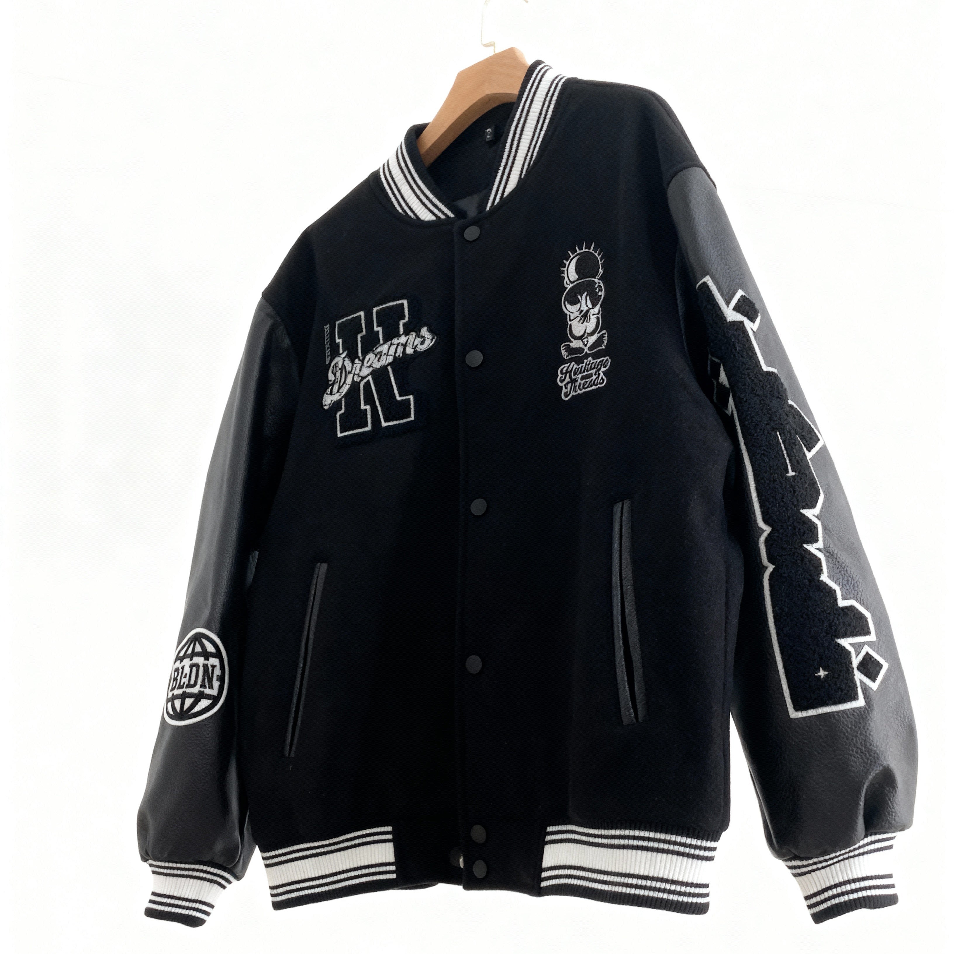 Freedom Varsity Squad Jacket – All-Black PU Leather Sleeves Edition