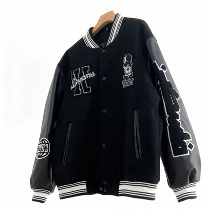 Freedom Varsity Squad Jacket – All-Black PU Leather Sleeves Edition