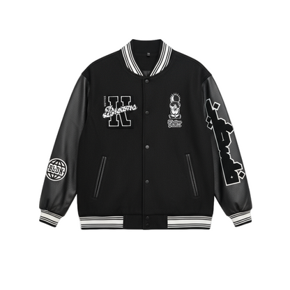 Freedom Varsity Squad Jacket – All-Black PU Leather Sleeves Edition