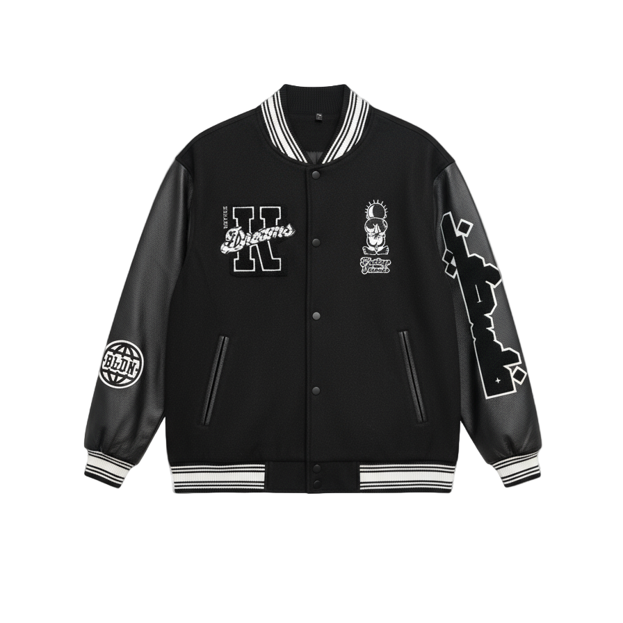 Freedom Varsity Squad Jacket – All-Black PU Leather Sleeves Edition