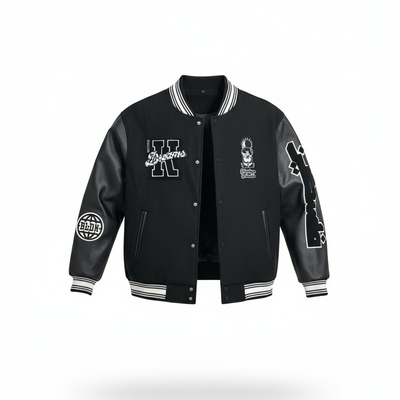 Freedom Varsity Squad Jacket – All-Black PU Leather Sleeves Edition