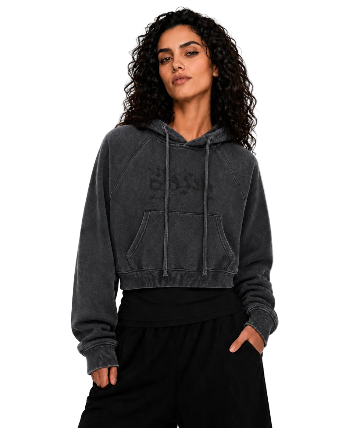 "Seniora” (سنيورة) snow washed cropped women's hoodie
