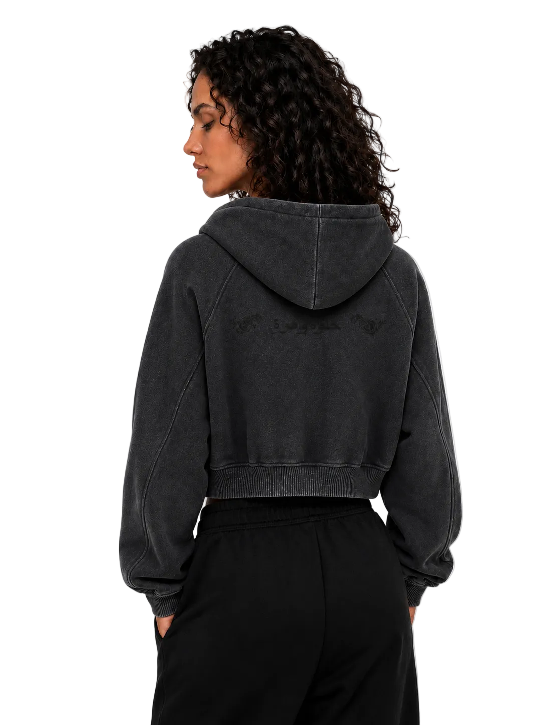 "Seniora” (سنيورة) snow washed cropped women's hoodie