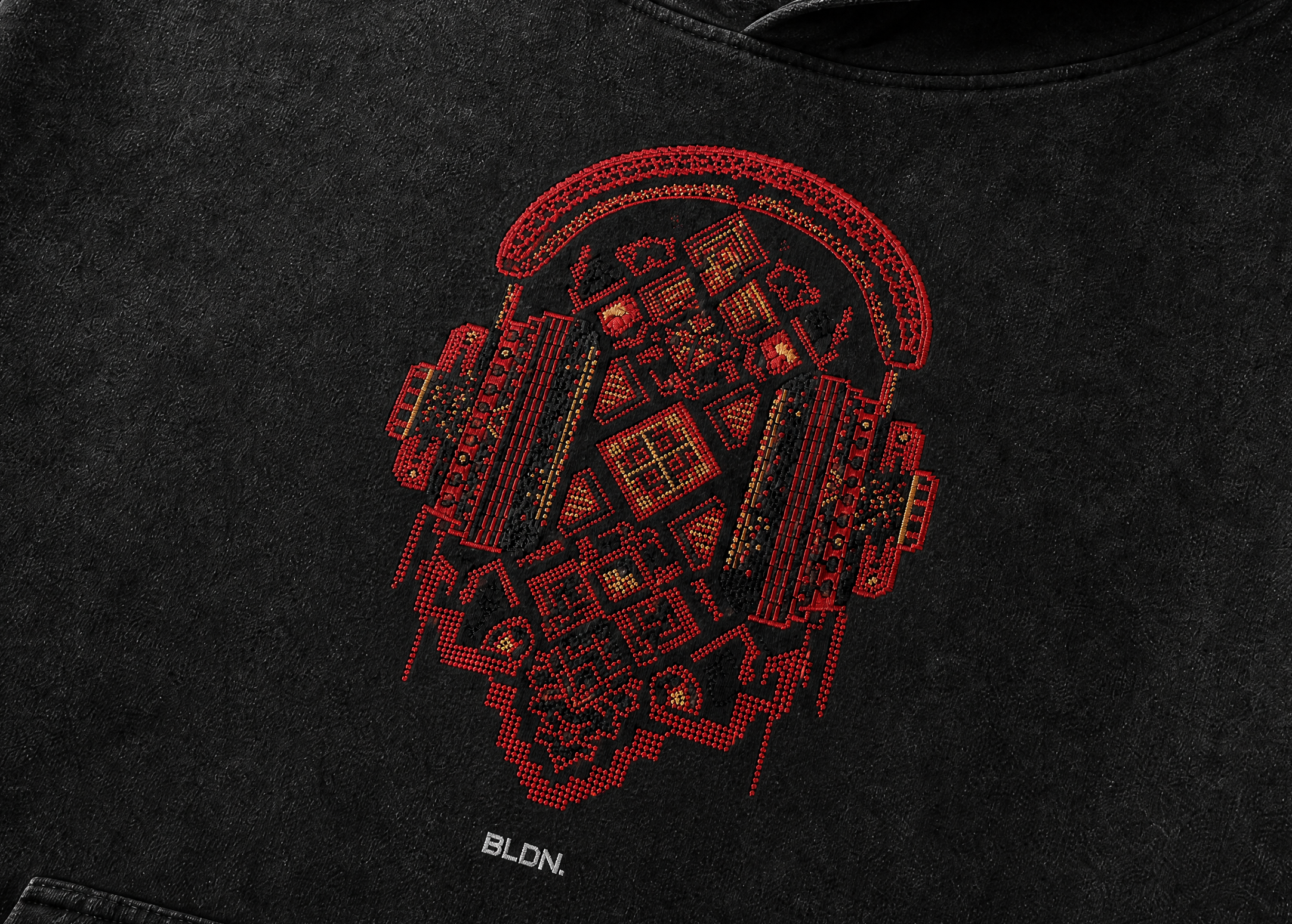 Cultural frequency tatreez stitching hoodie