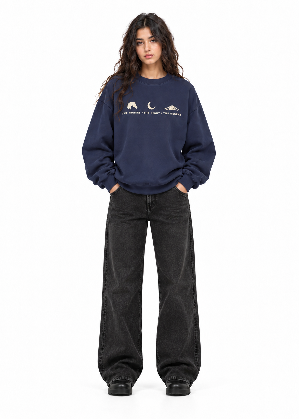 The horses, night, and desert crewneck