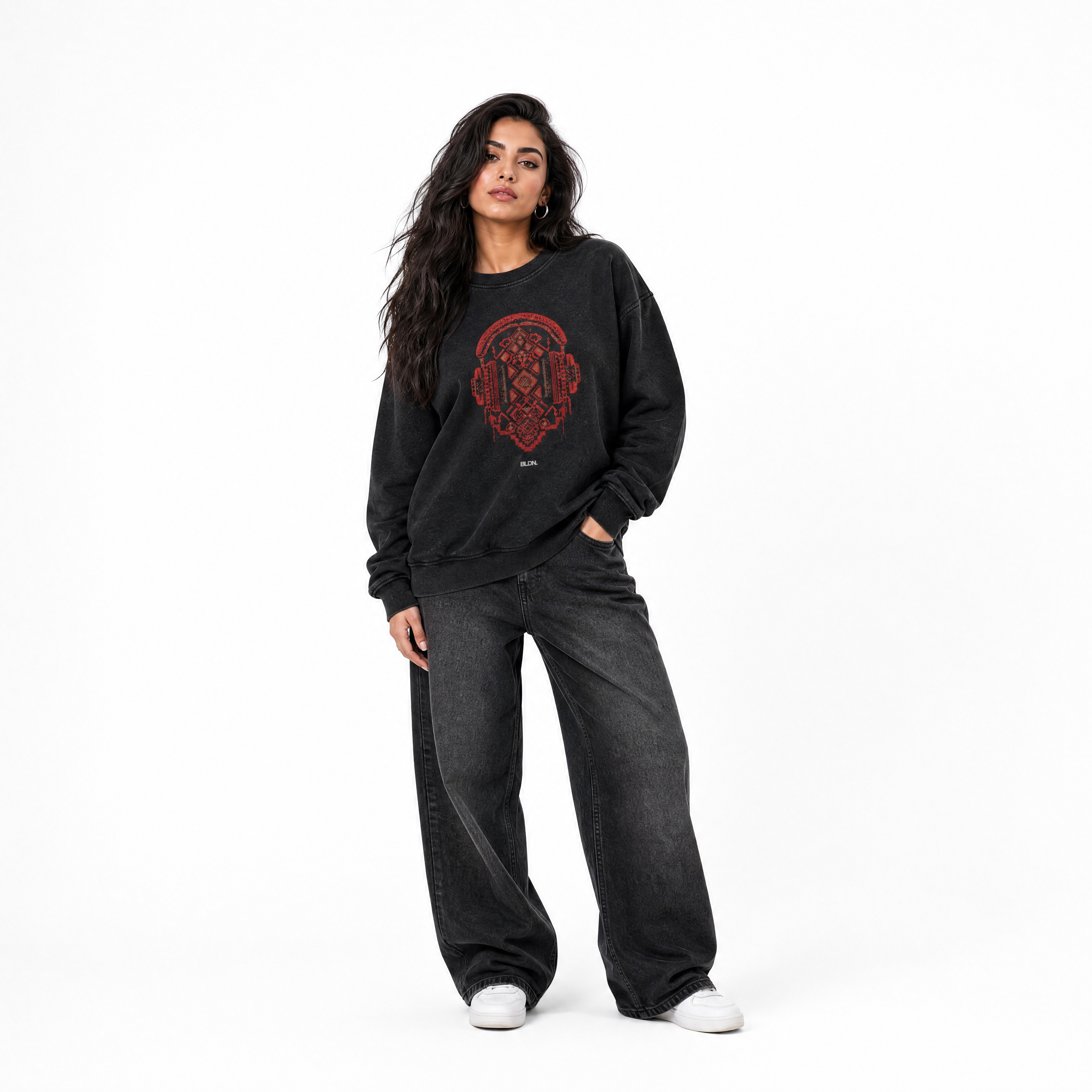 Cultural frequency tatreez stitching crewneck