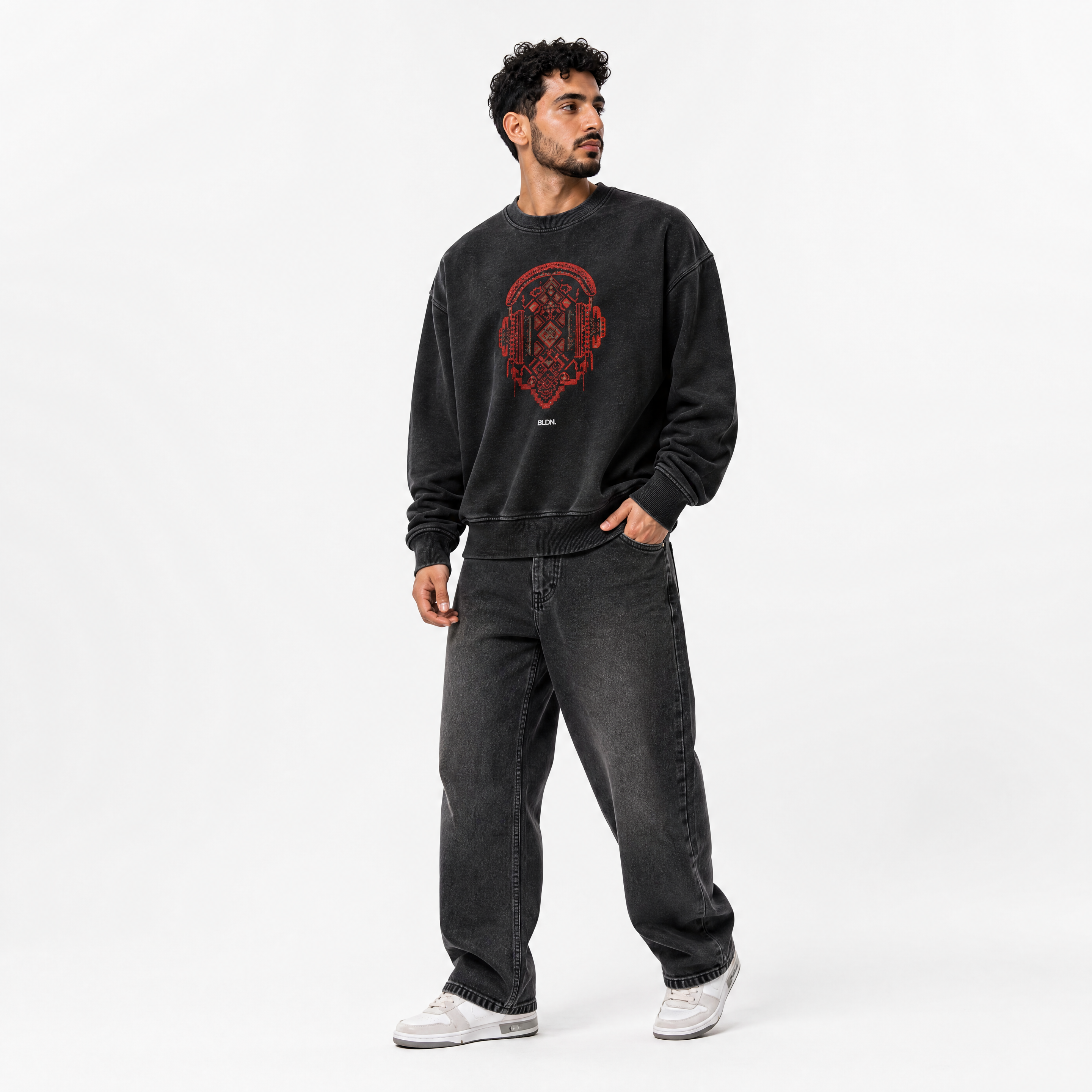 Cultural frequency tatreez stitching crewneck