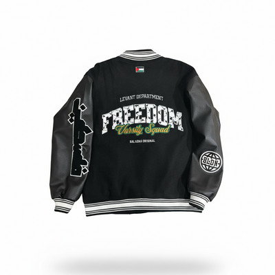 Freedom Varsity Squad Jacket – All-Black PU Leather Sleeves Edition
