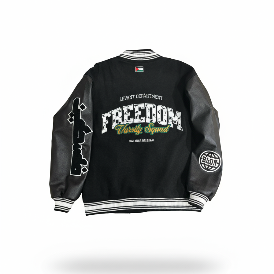 Freedom Varsity Squad Jacket – All-Black PU Leather Sleeves Edition
