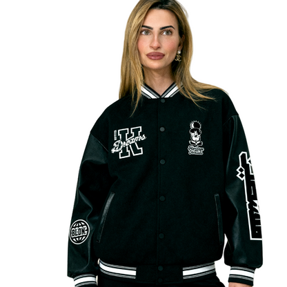 Freedom Varsity Squad Jacket – All-Black PU Leather Sleeves Edition