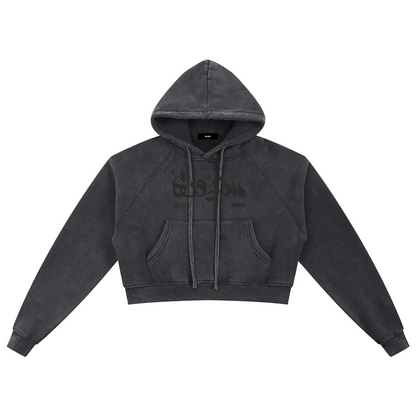 "Seniora” (سنيورة) snow washed cropped women's hoodie