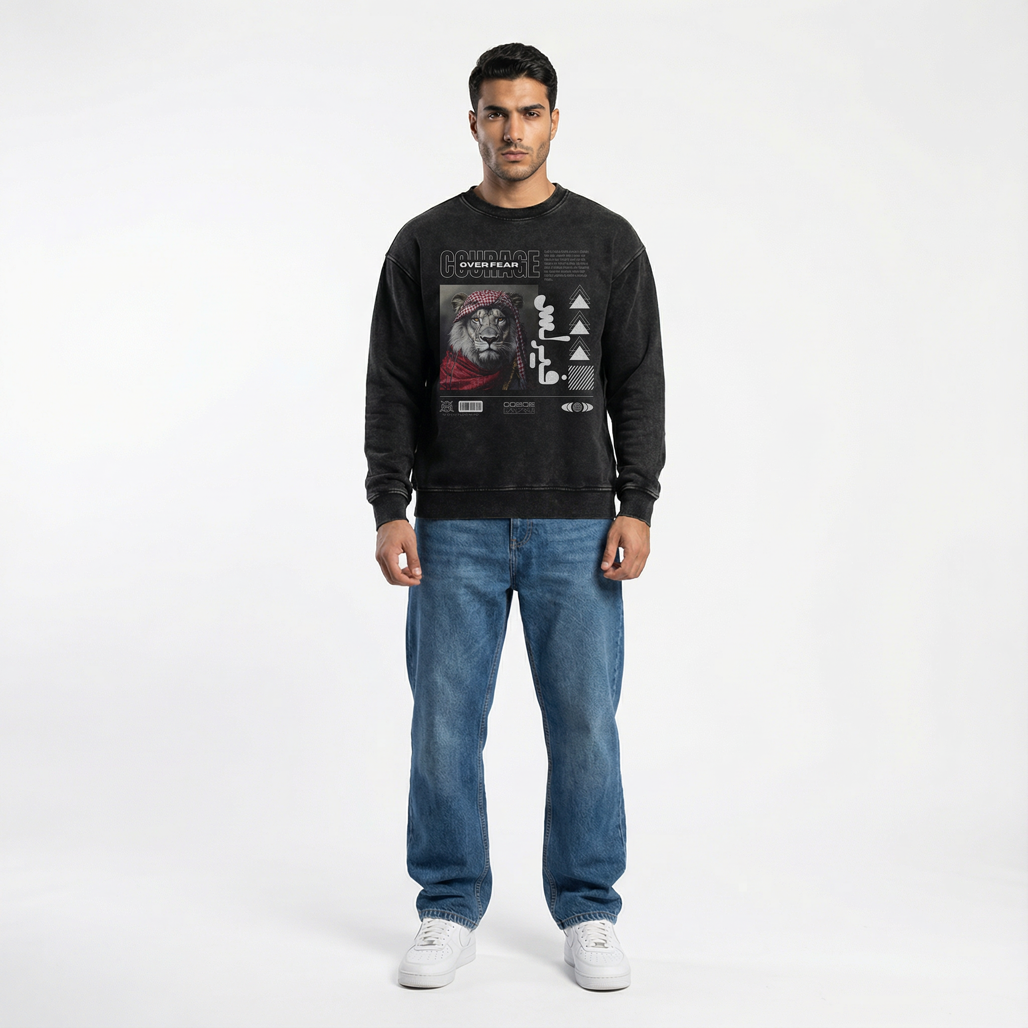 Courage over fear (فيرلس) oversized crewneck sweatshirt